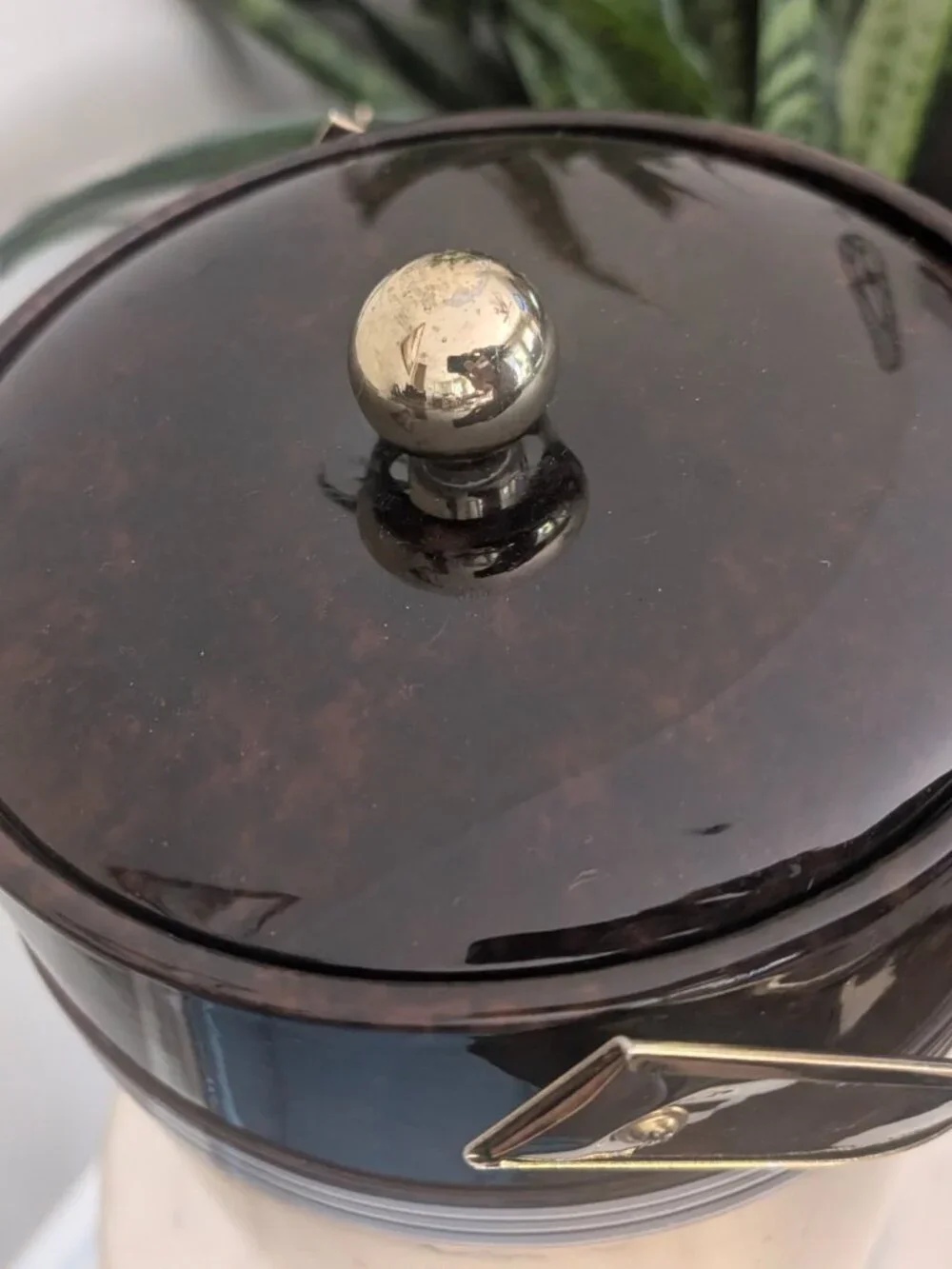 Vintage Signed Georges Briard MCM Ice Bucket | Faux Tortoiseshell & Gold Brass